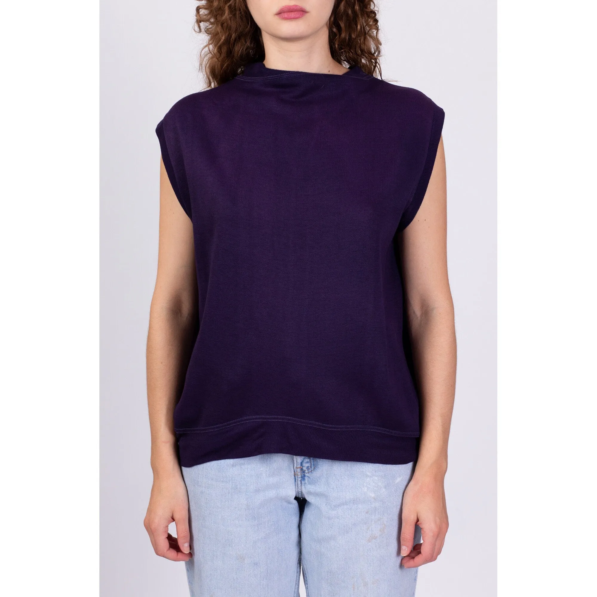 80s Purple Slouchy Sleeveless Sweatshirt - Men's Medium, Women's Large