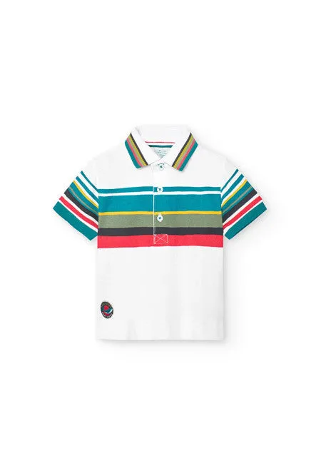 Boys Striped Yoke Polo Shirt