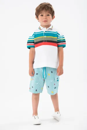 Boys Striped Yoke Polo Shirt