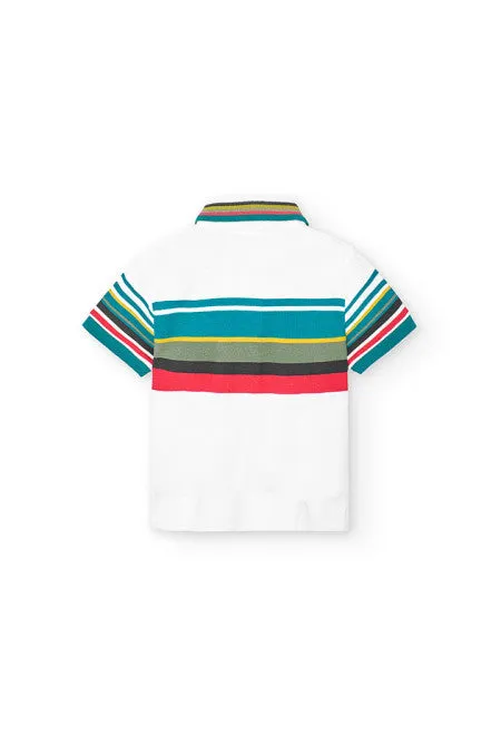 Boys Striped Yoke Polo Shirt