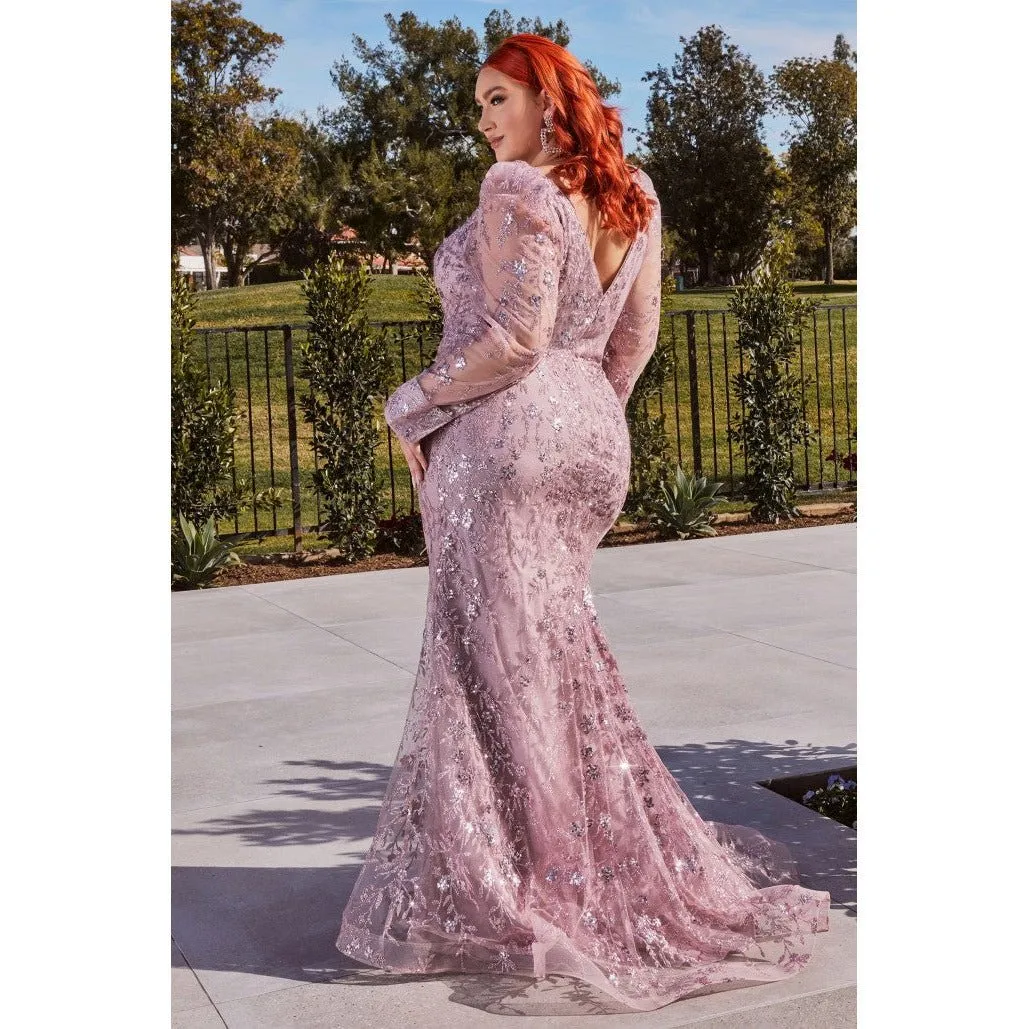 CD989 LONG SLEEVE GLITTER PRINT DRESS