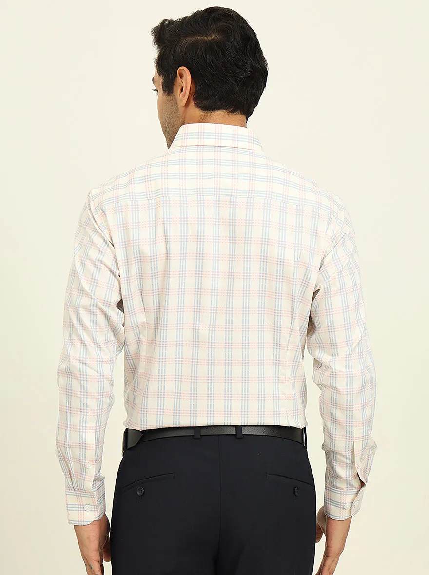 Cream & Blue Checked Slim Fit Formal Shirt | Metal