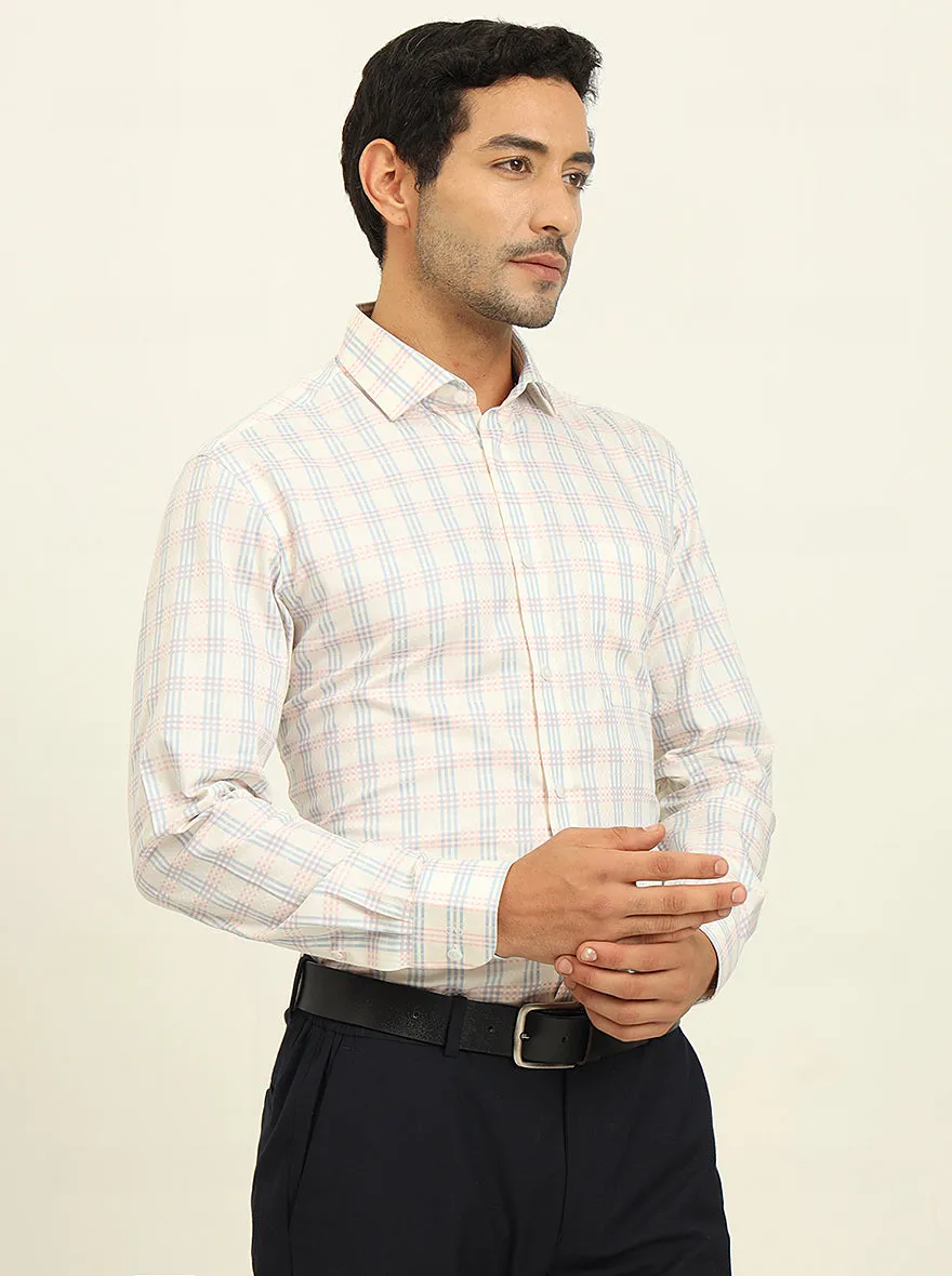 Cream & Blue Checked Slim Fit Formal Shirt | Metal