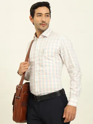 Cream & Blue Checked Slim Fit Formal Shirt | Metal