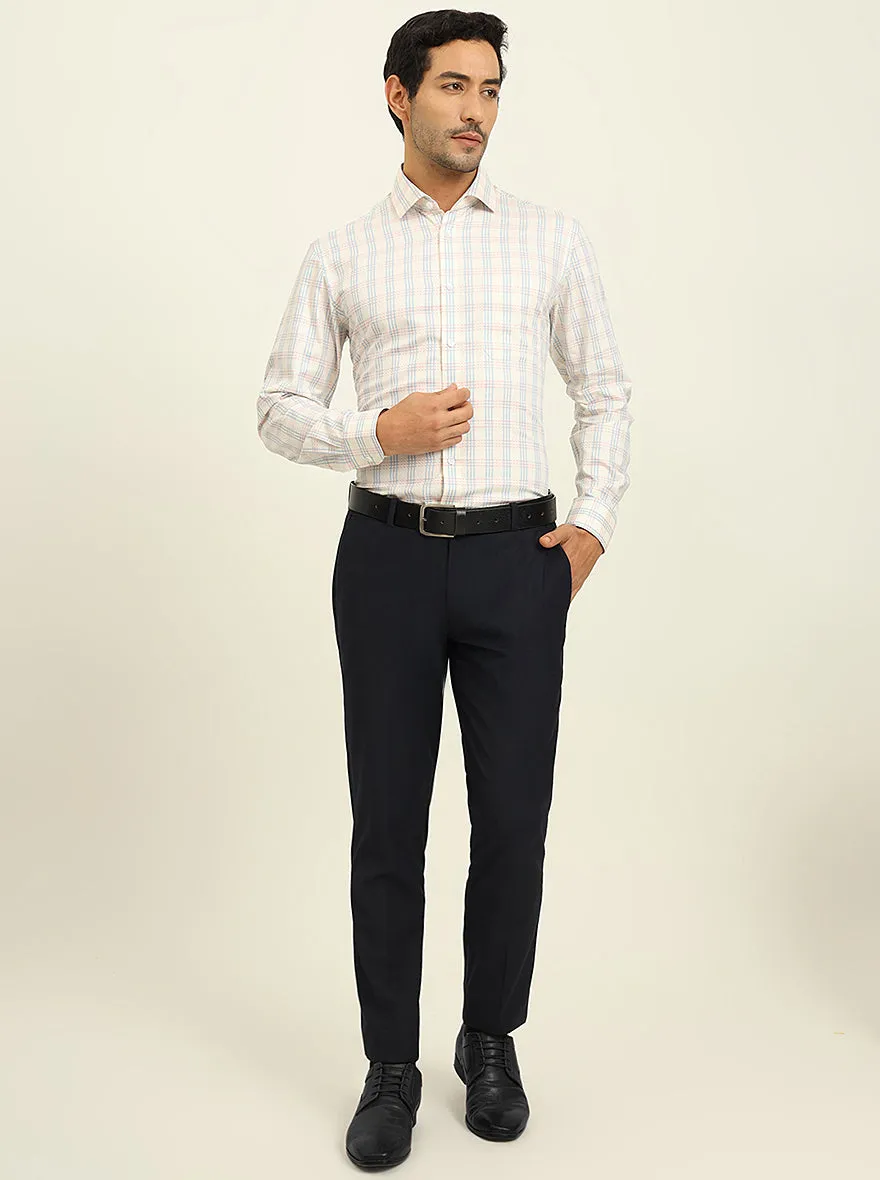 Cream & Blue Checked Slim Fit Formal Shirt | Metal