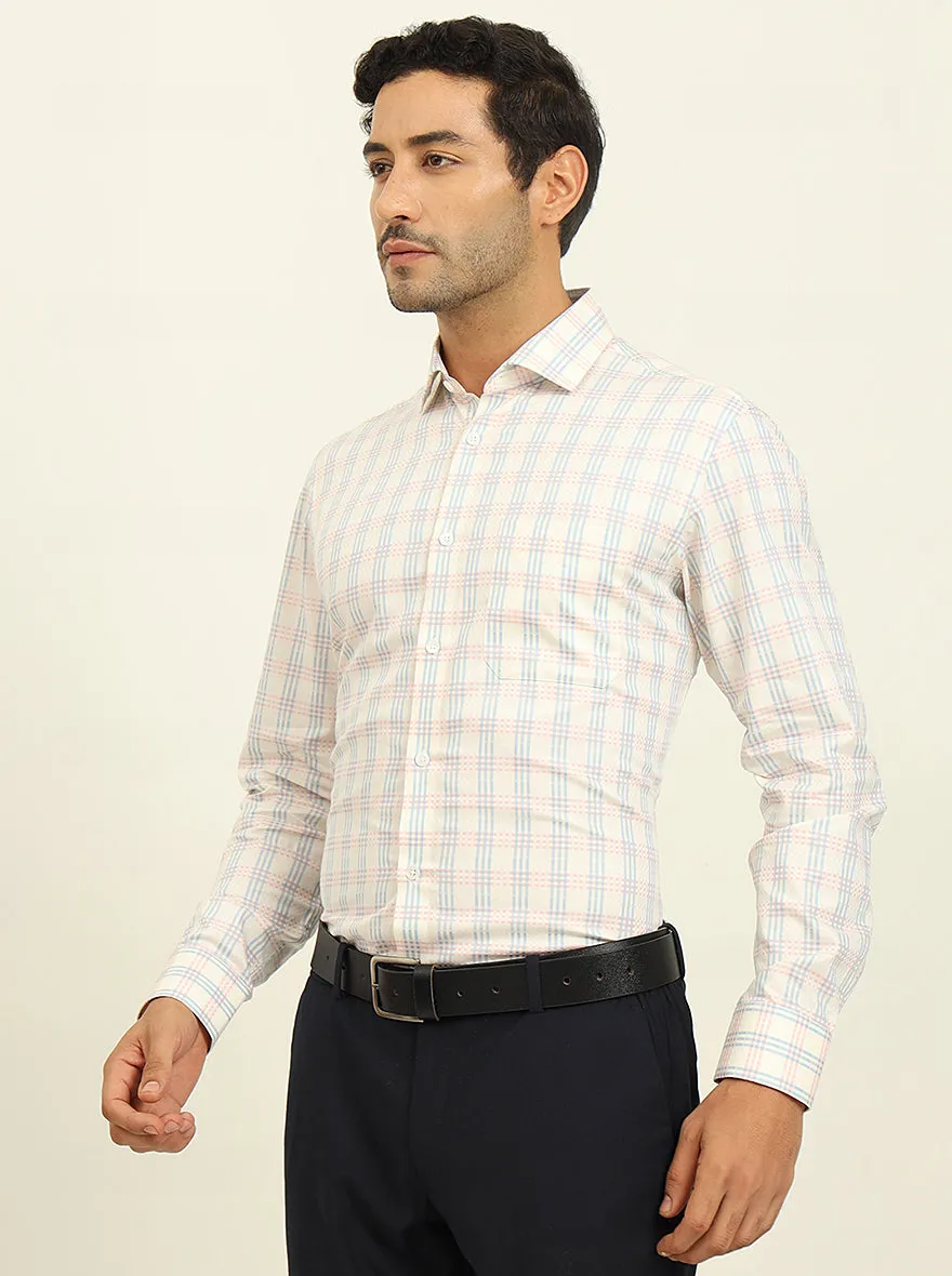Cream & Blue Checked Slim Fit Formal Shirt | Metal