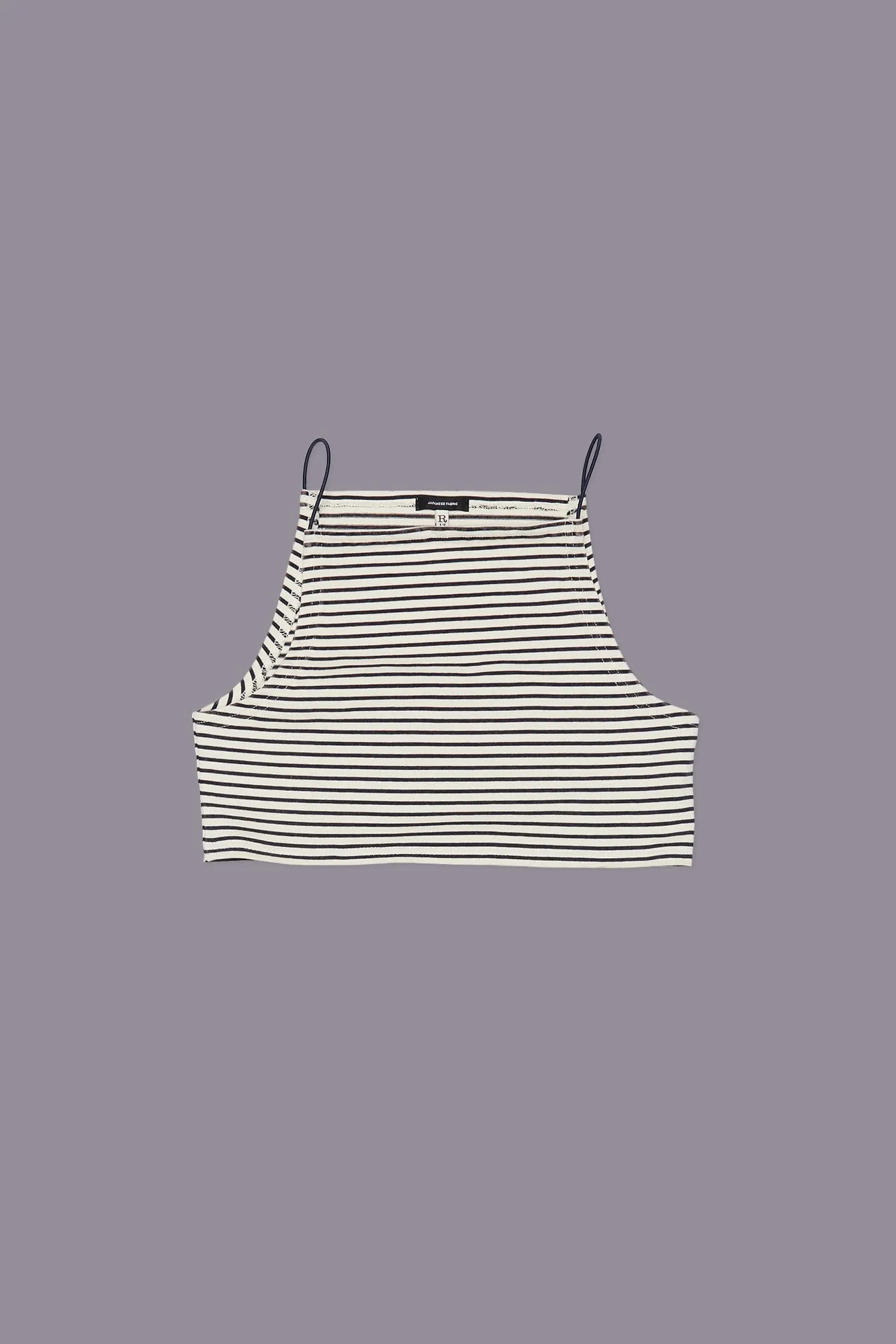 CROPPED HALTER STRIPE TEE - NAVY / ECRU NARROW STRIPE
