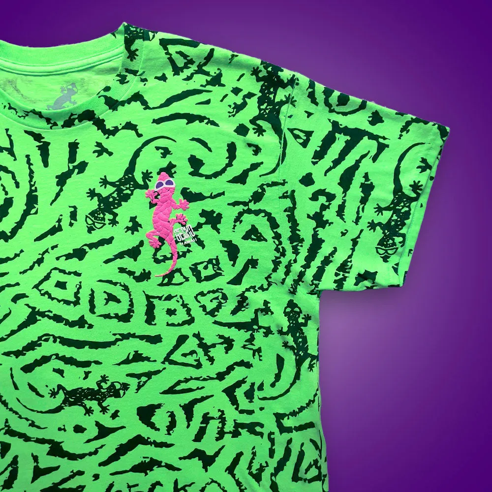Gecko Swirl All Over Neon Green Tee