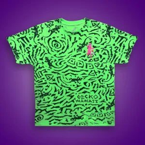Gecko Swirl All Over Neon Green Tee