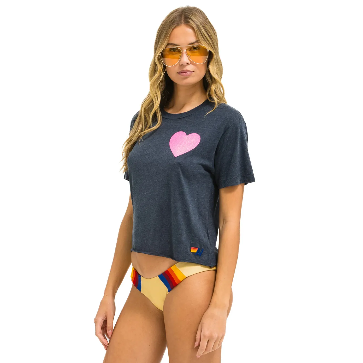 Glitter Heart Boyfriend Tee (Charcoal   Neon Pink)