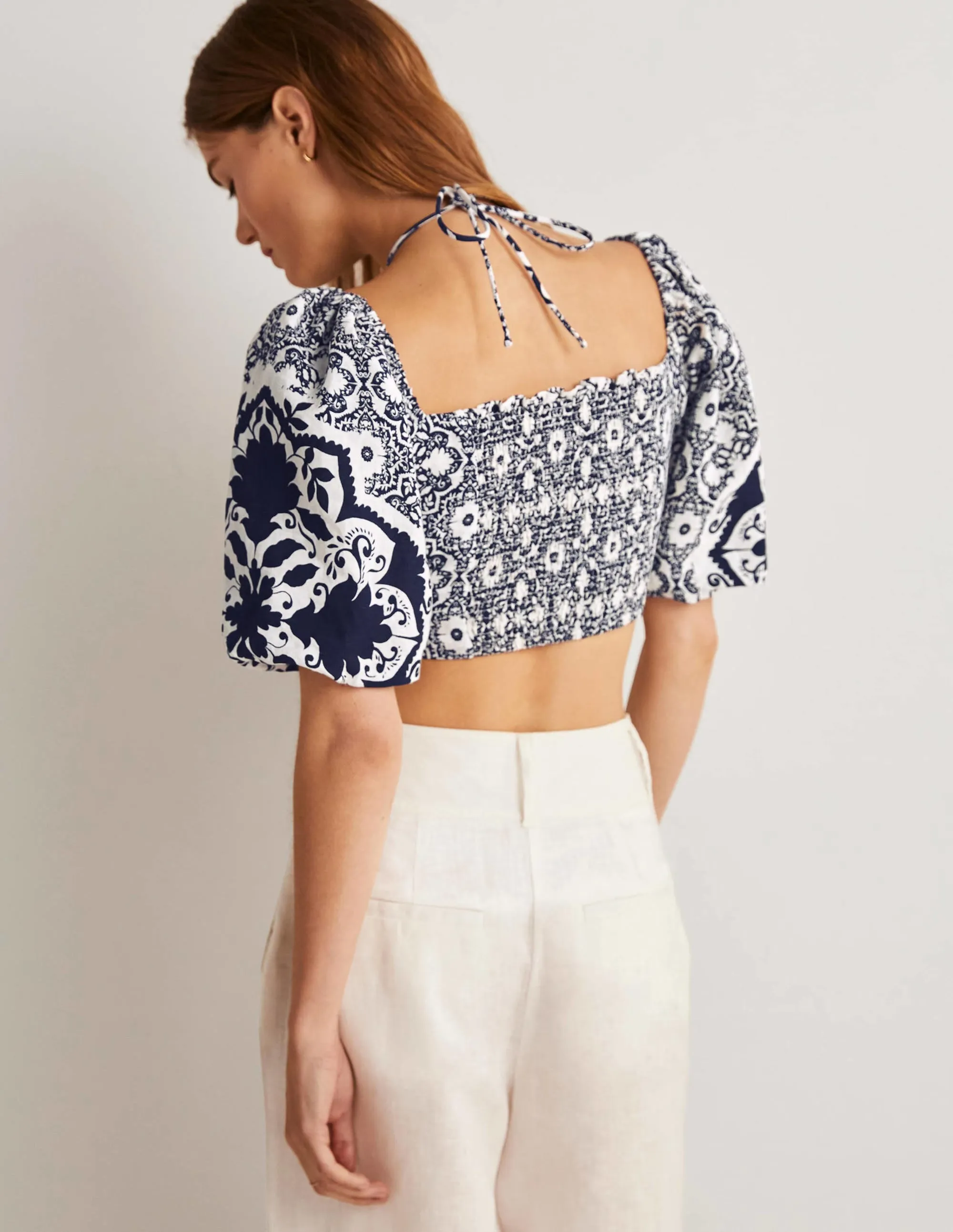 Halterneck Cut Out Crop Top-Navy, Bloomsbury