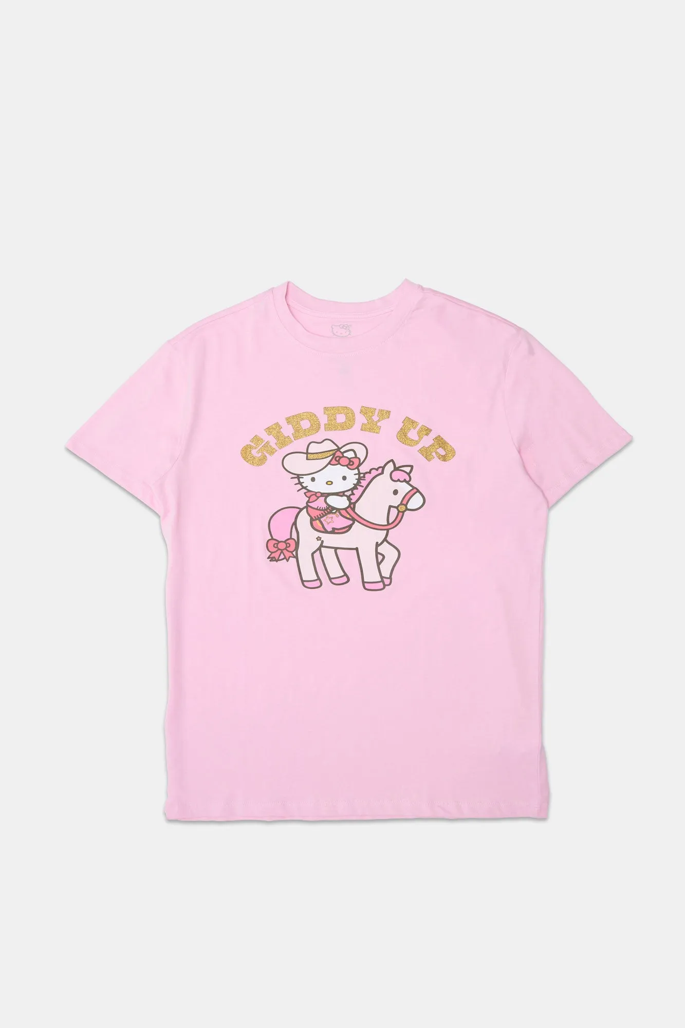 Hello Kitty Giddy Up Graphic Glitter Boyfriend Tee
