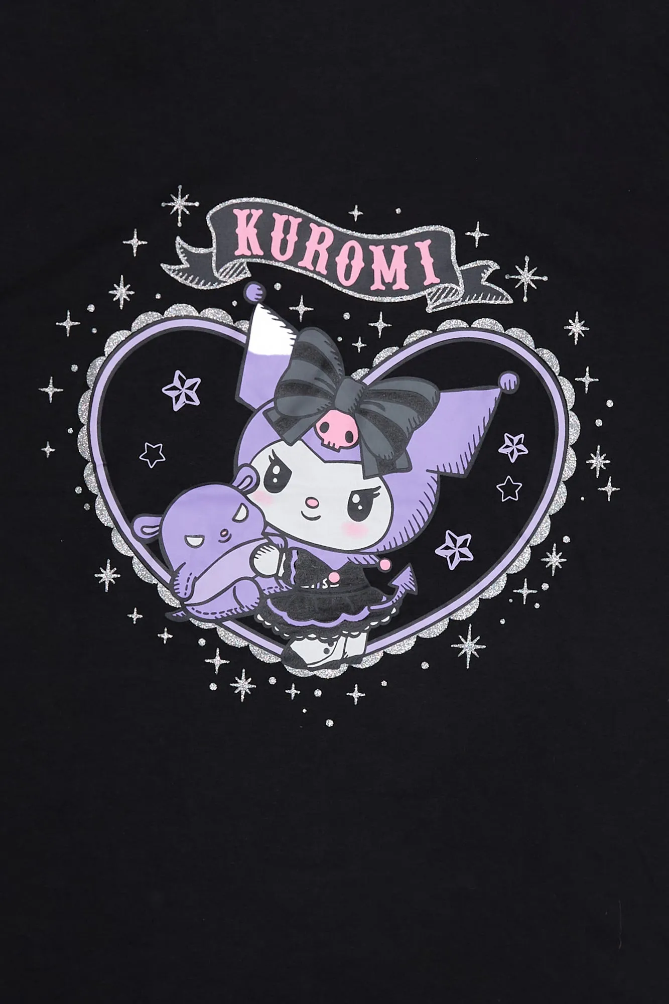 Kuromi Heart Graphic Glitter Relaxed Tee