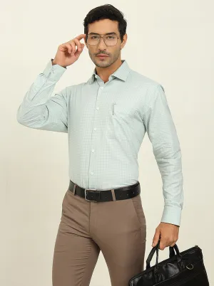 Light Blue & White Checked Regular Fit Formal Shirt | JadeBlue