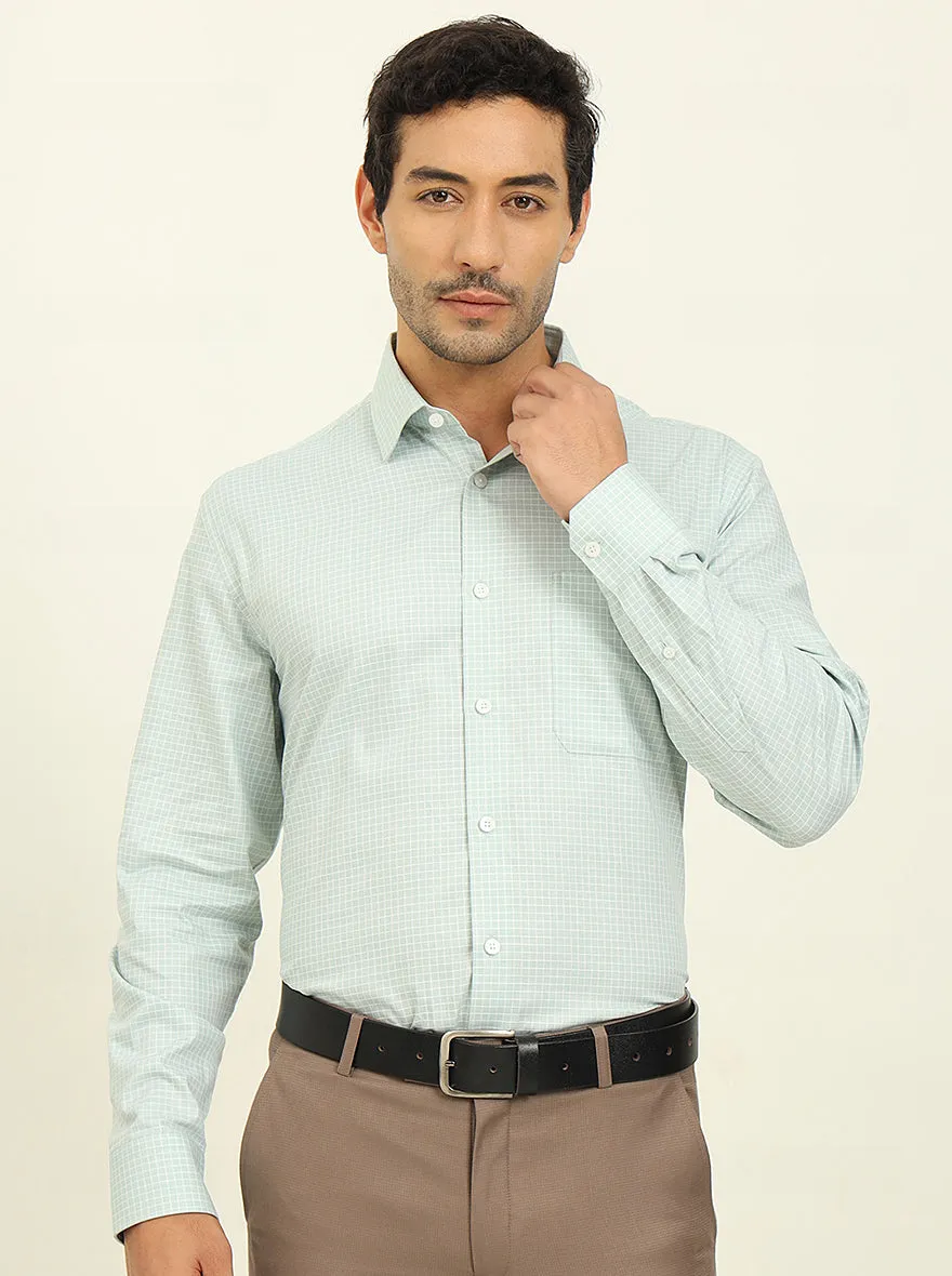 Light Blue & White Checked Regular Fit Formal Shirt | JadeBlue