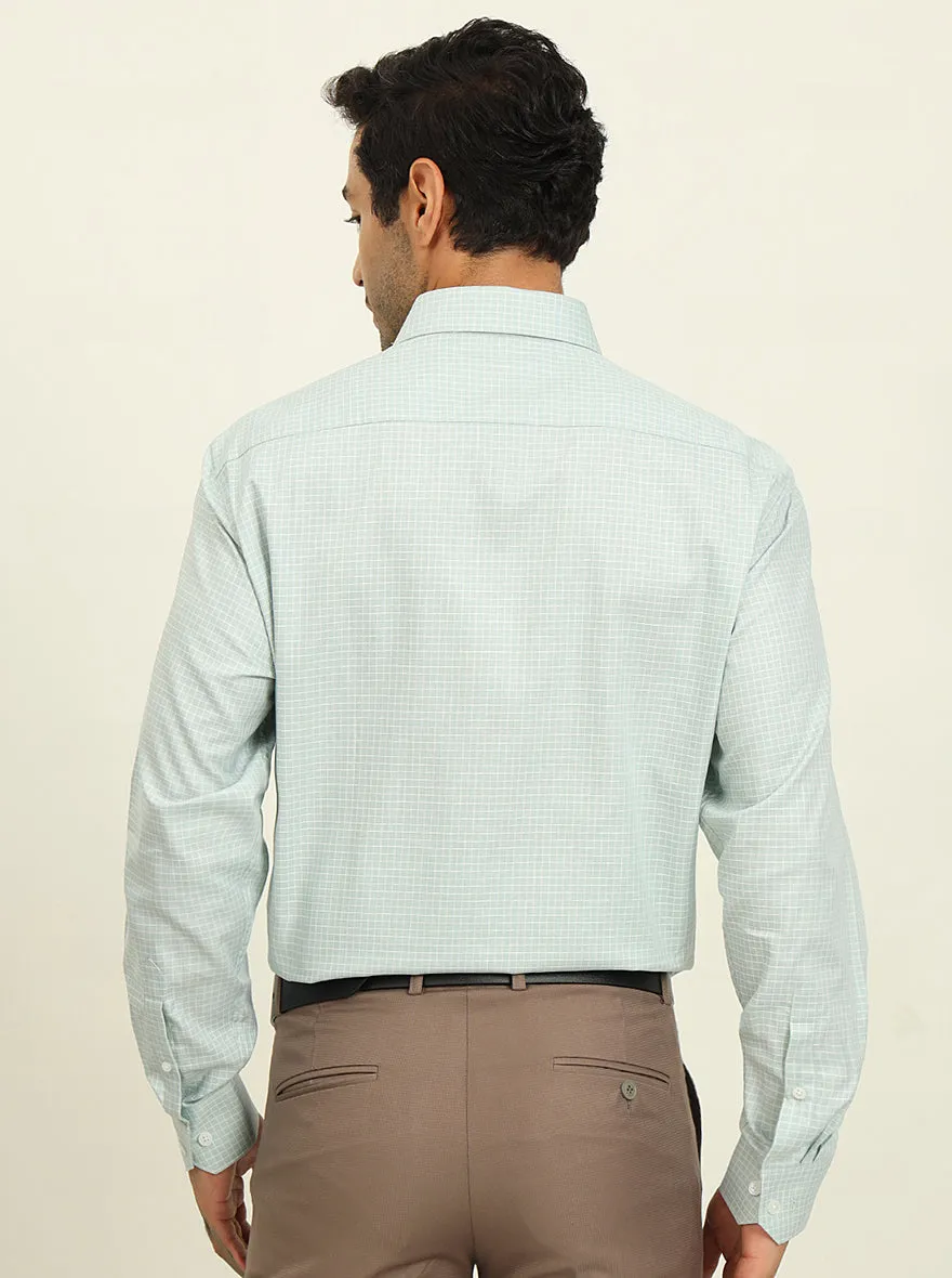 Light Blue & White Checked Regular Fit Formal Shirt | JadeBlue
