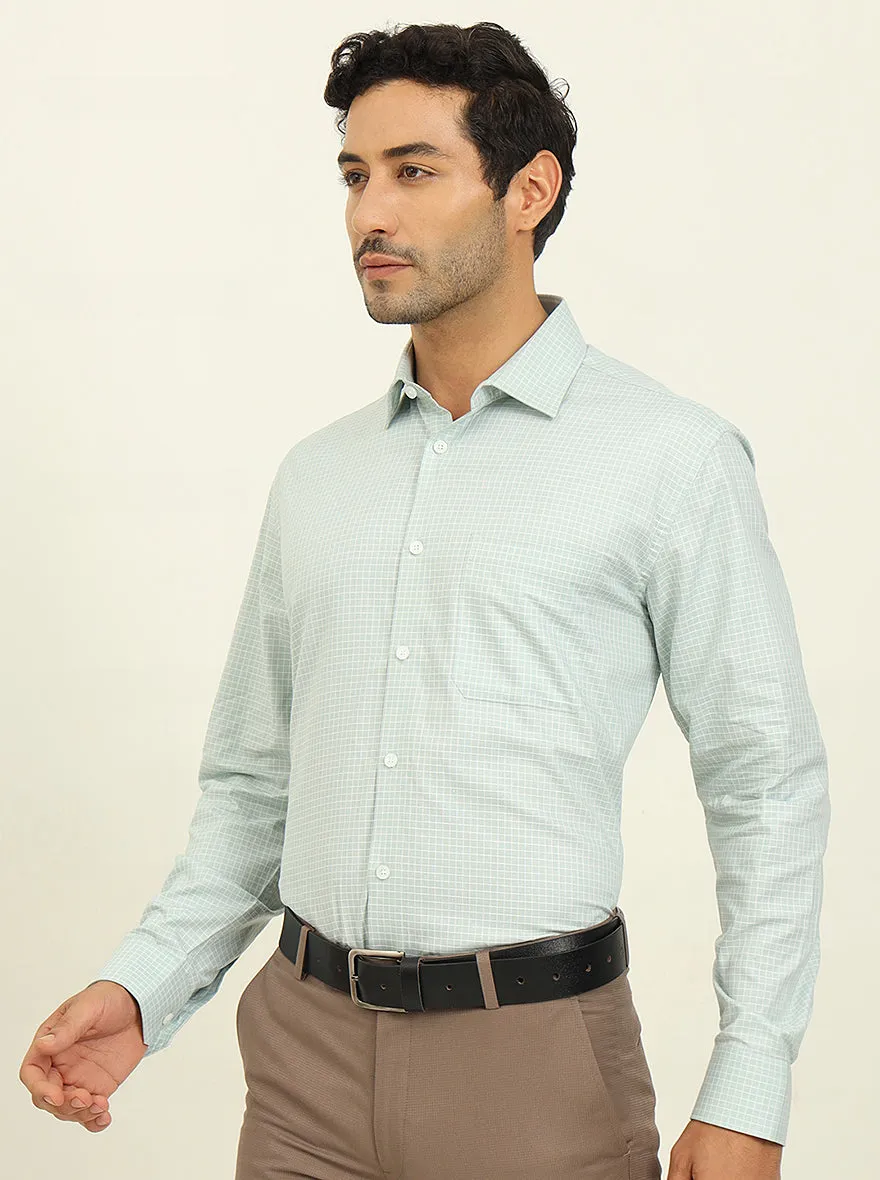 Light Blue & White Checked Regular Fit Formal Shirt | JadeBlue