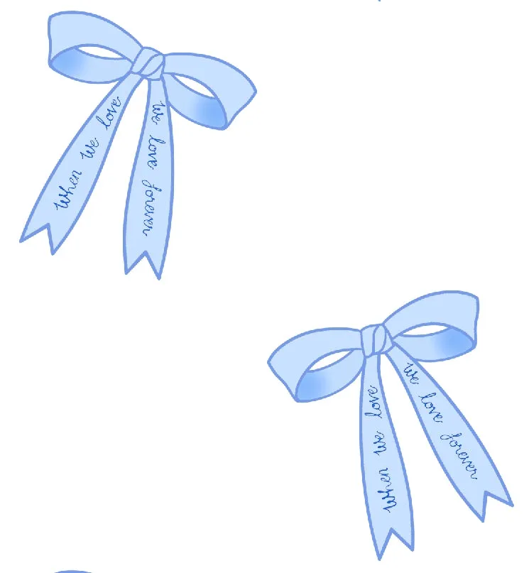 PAULINE V NECK SLOUCHY Blue Forever Love Bow Print