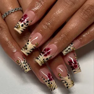 Pcs French Leopard Print Glitter- أظافر الأكريليك
