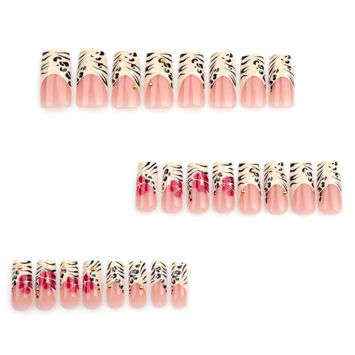 Pcs French Leopard Print Glitter- أظافر الأكريليك