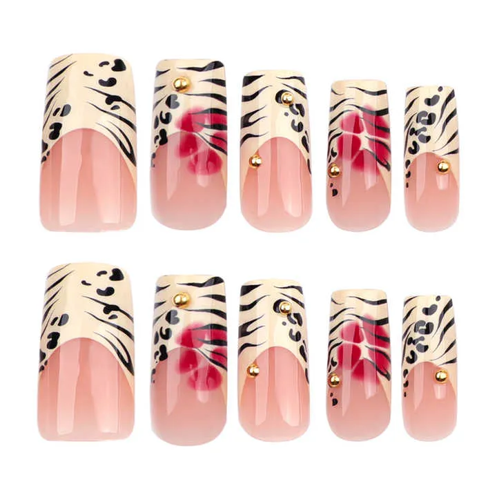 Pcs French Leopard Print Glitter- أظافر الأكريليك