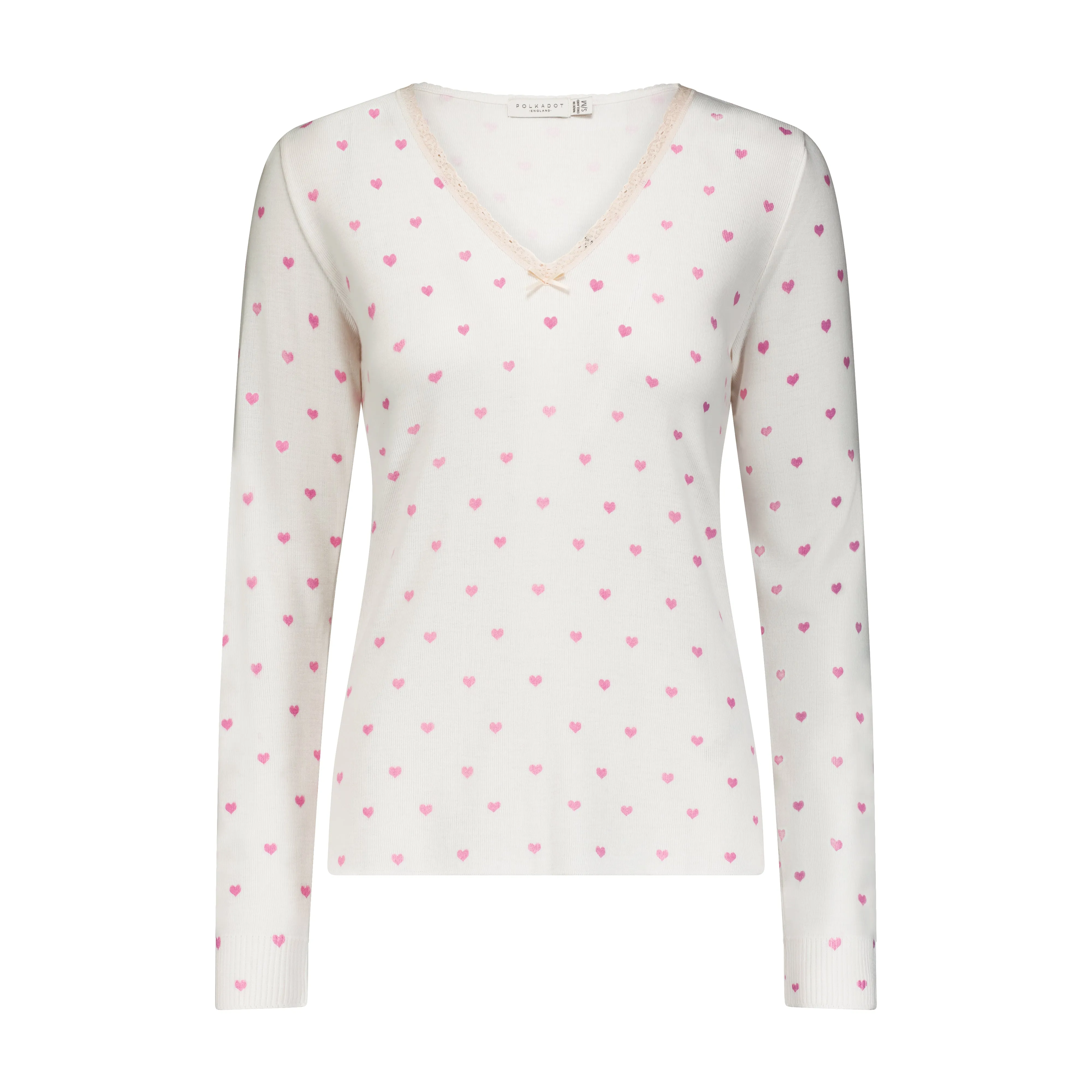 Polkadot Pink Hearts Print PAULINE V NECK SLOUCHY LS w Cluny
