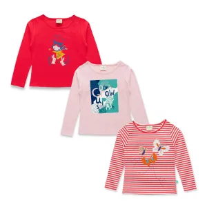 "Baby Girls' Full Sleeve Cotton T-Shirts  Pack of 3 (Graphic & Striped Designs)"