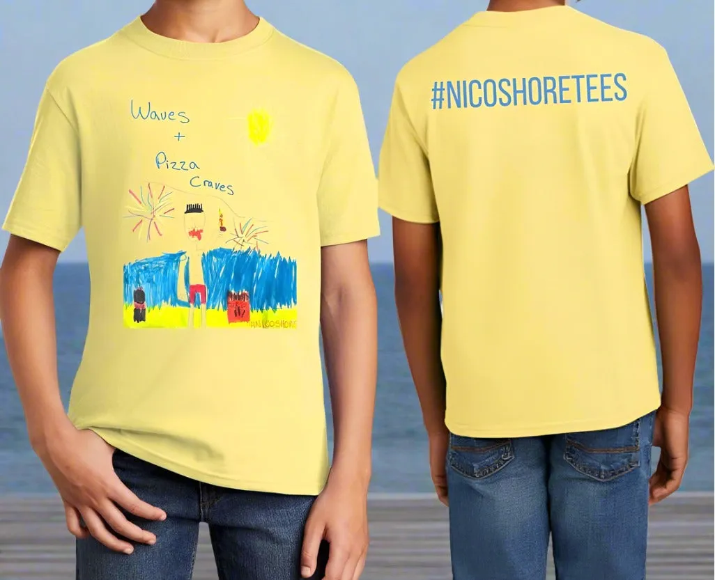 🌊🍕"Waves and Pizza Craves" Tee by NICO SHORE TEES! 🍕🌊