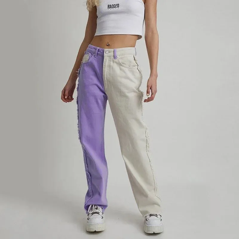 Retro Colorblock Straight-Leg Jeans