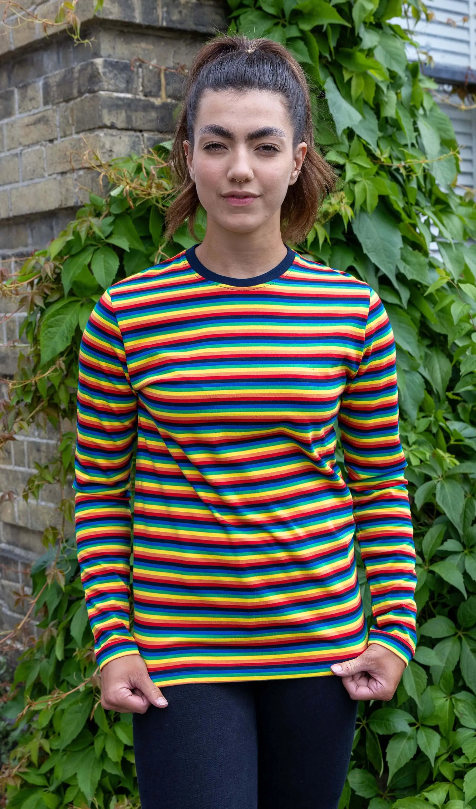 Retro Rainbow Brights Repeat Striped Long Sleeved T Shirt