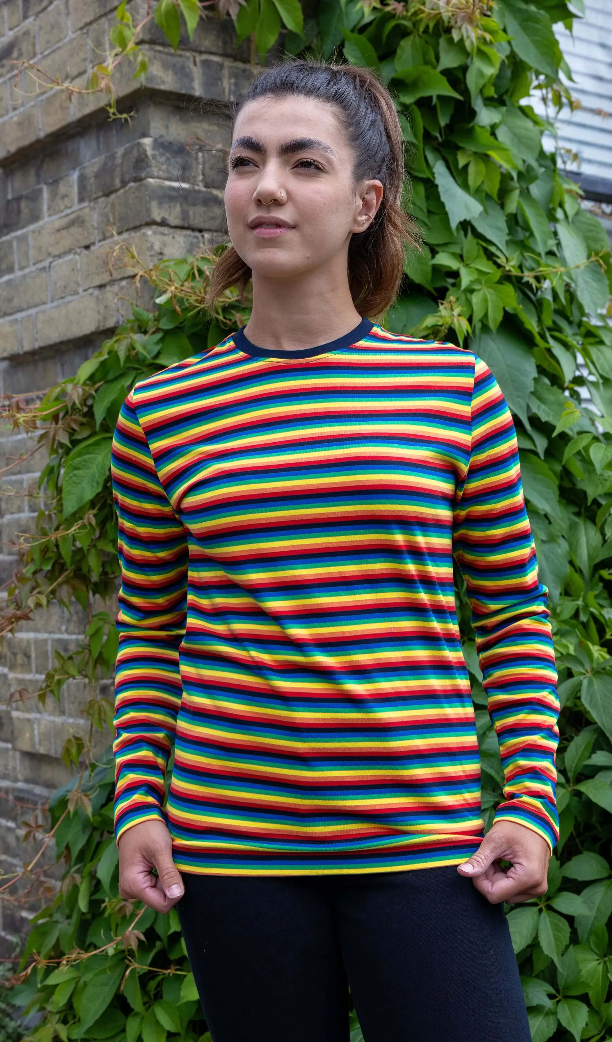 Retro Rainbow Brights Repeat Striped Long Sleeved T Shirt