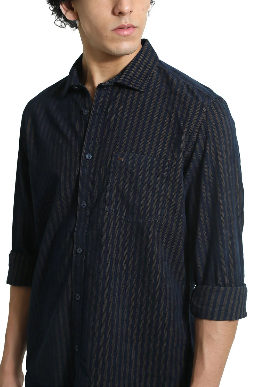 Slim Fit Cotton Corduroy Stripe Shirt