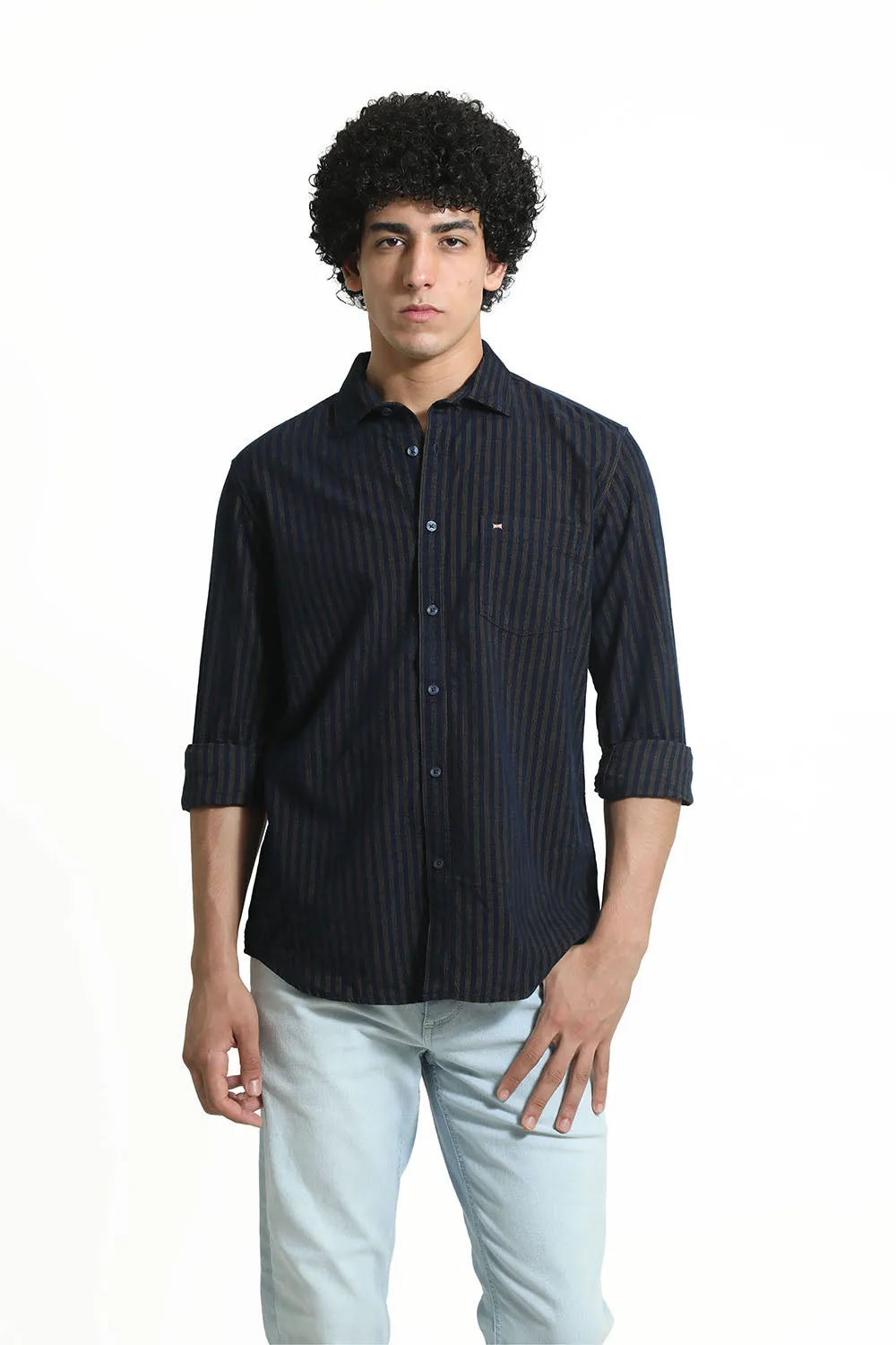 Slim Fit Cotton Corduroy Stripe Shirt