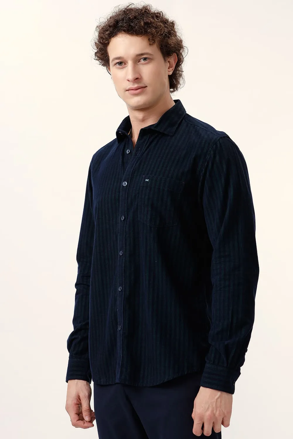 Slim Fit Cotton Corduroy Stripe Shirt
