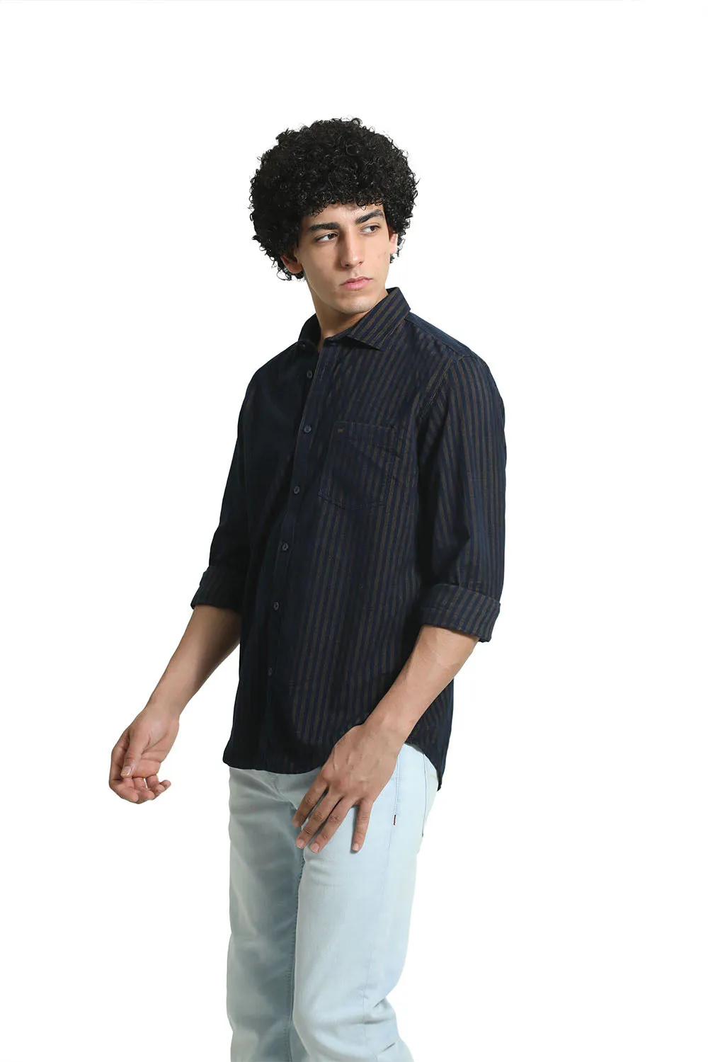 Slim Fit Cotton Corduroy Stripe Shirt