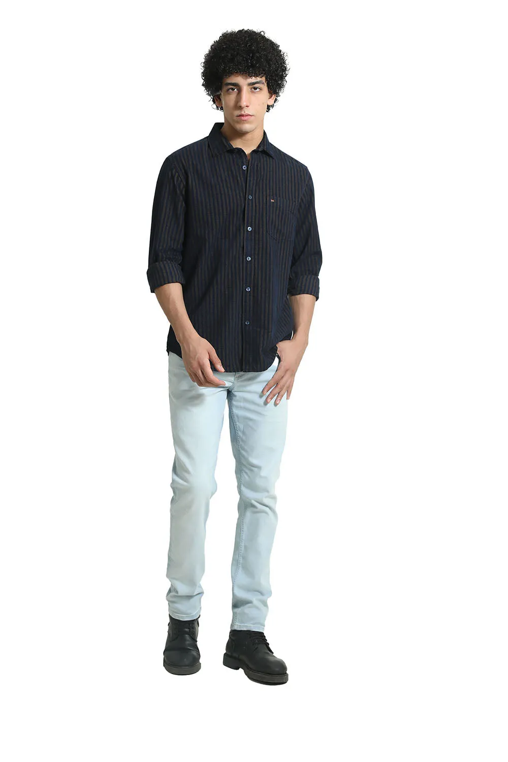 Slim Fit Cotton Corduroy Stripe Shirt