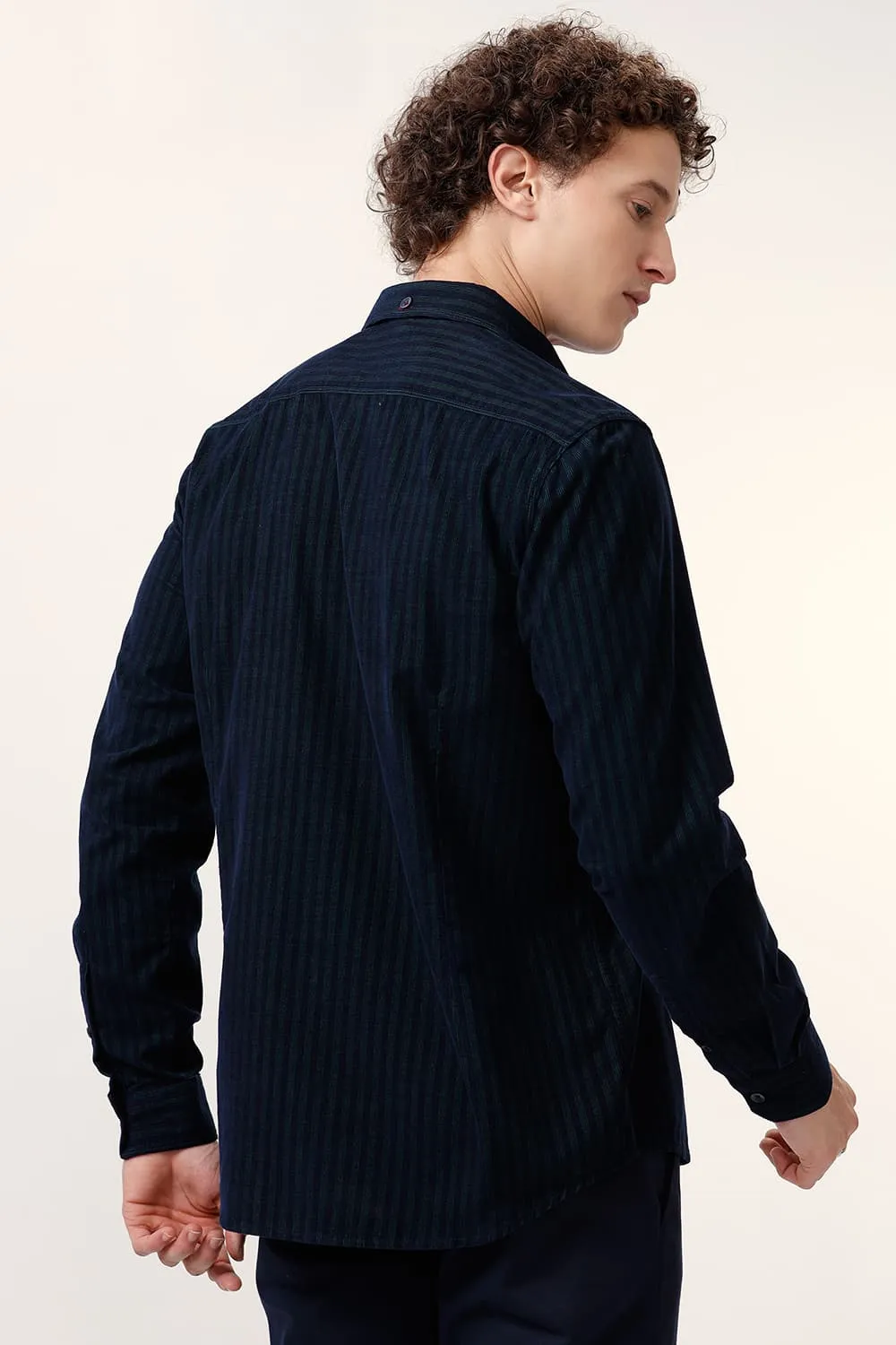 Slim Fit Cotton Corduroy Stripe Shirt
