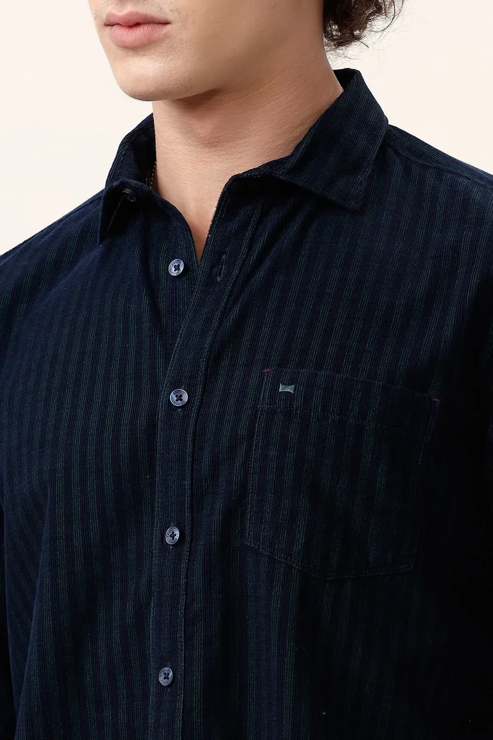 Slim Fit Cotton Corduroy Stripe Shirt