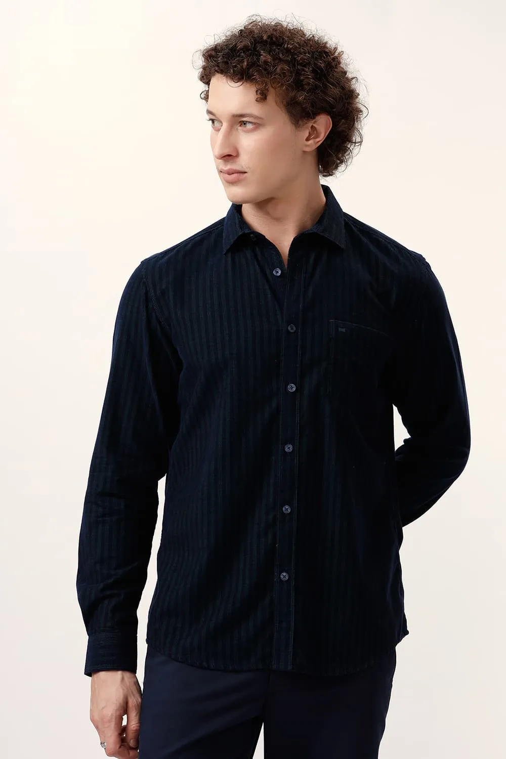 Slim Fit Cotton Corduroy Stripe Shirt
