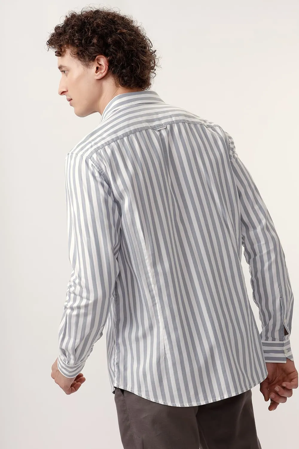 Slim Fit Cotton Herringbone Twill Stripe Shirt