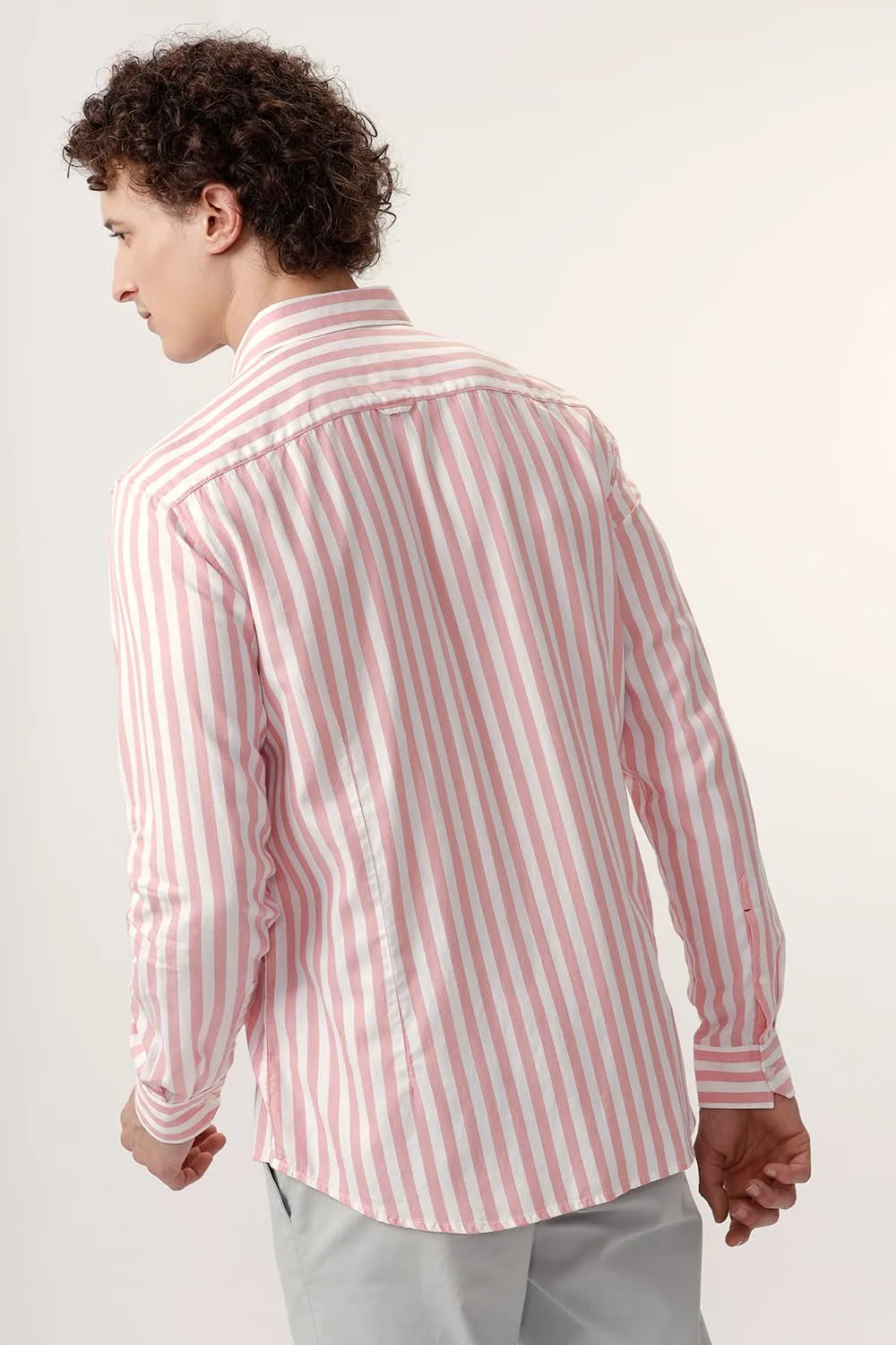 Slim Fit Cotton Herringbone Twill Stripe Shirt