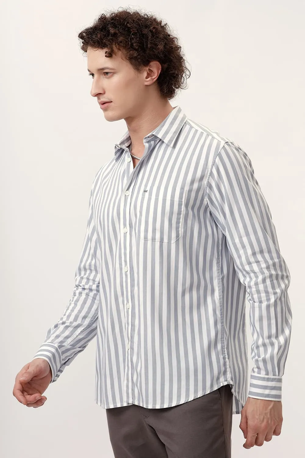 Slim Fit Cotton Herringbone Twill Stripe Shirt