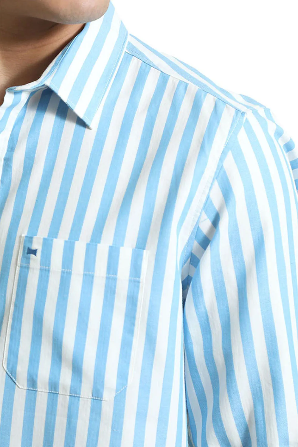 Slim Fit Cotton Herringbone Twill Stripe Shirt
