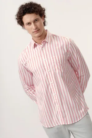 Slim Fit Cotton Herringbone Twill Stripe Shirt