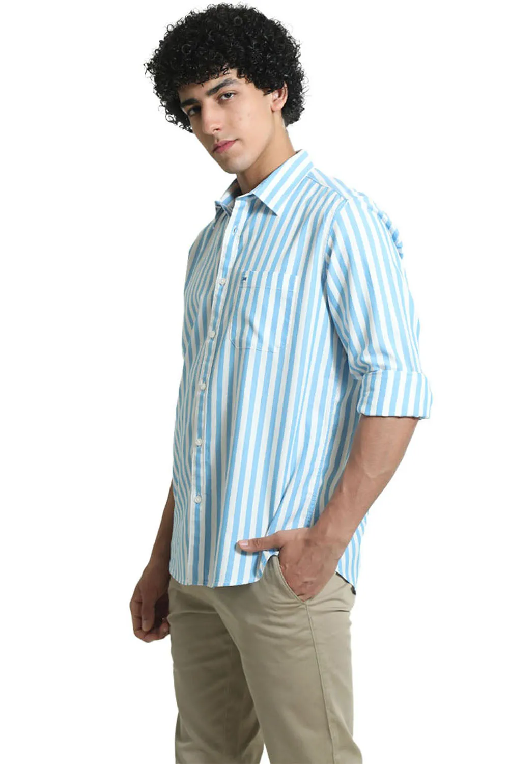 Slim Fit Cotton Herringbone Twill Stripe Shirt
