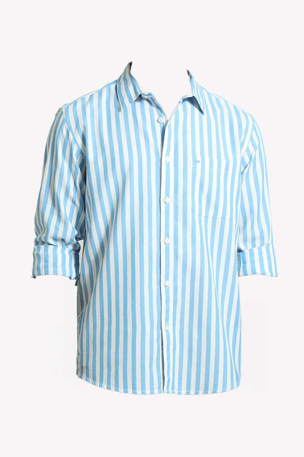 Slim Fit Cotton Herringbone Twill Stripe Shirt