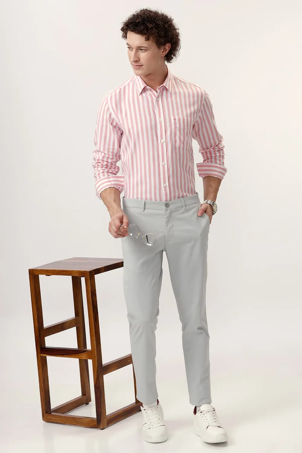 Slim Fit Cotton Herringbone Twill Stripe Shirt