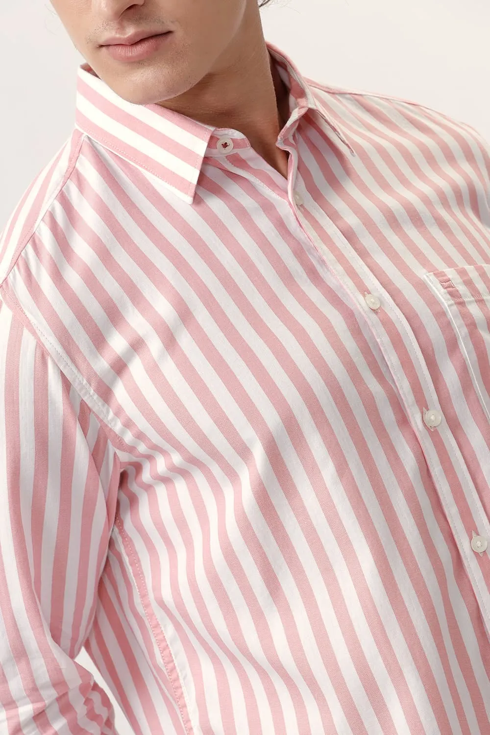Slim Fit Cotton Herringbone Twill Stripe Shirt