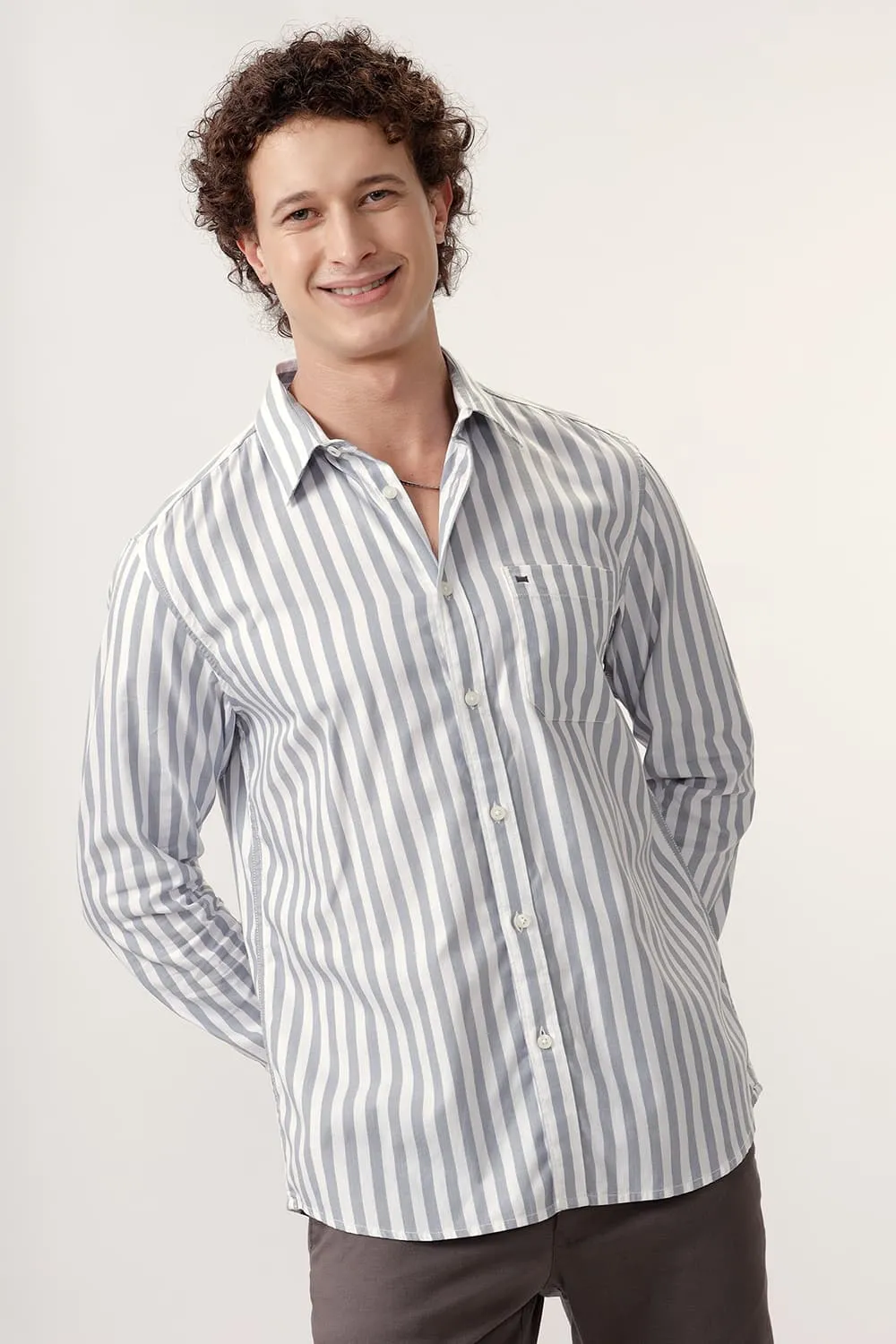 Slim Fit Cotton Herringbone Twill Stripe Shirt