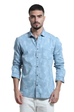 Slim Fit Cotton Indigo Print Shirt